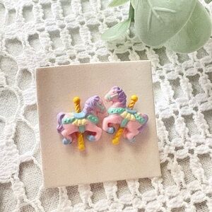 Vintage Avon 1992 Carousel Pony Earrings Pastel Whimsical Cute 90s Kawaii 341